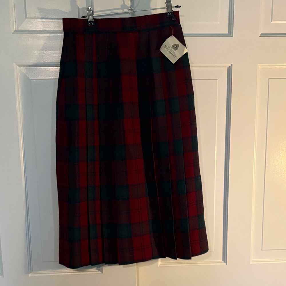 Vintage Woolmark Red and Green Plaid A-Line Skirt